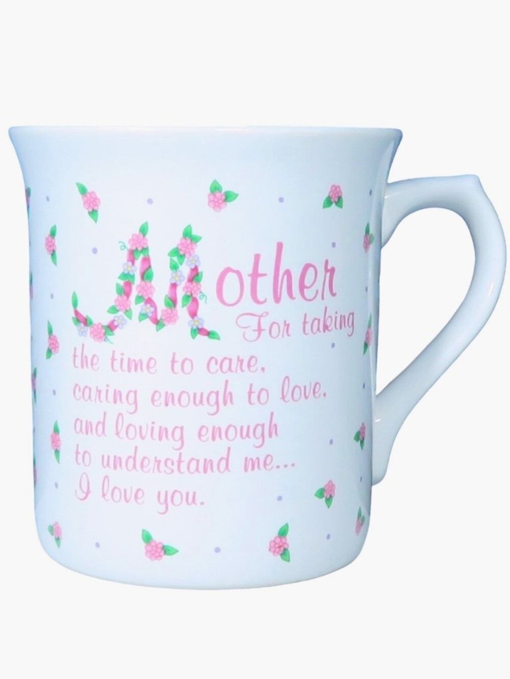 Vintage 1980s Russ Berrie & Co Ceramic I Love You Mother Coffee Mug with Flowers